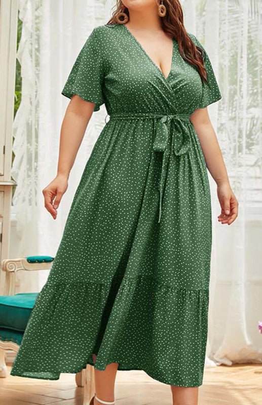 Women's Plus Size V Neck Polka Dot Dress