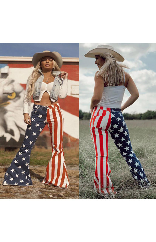 Women's New Independence Day Flag Print Women's Flared Jeans