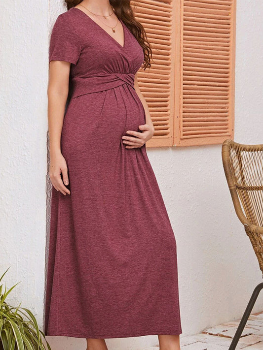 Women's maternity short sleeve V-neck solid dress