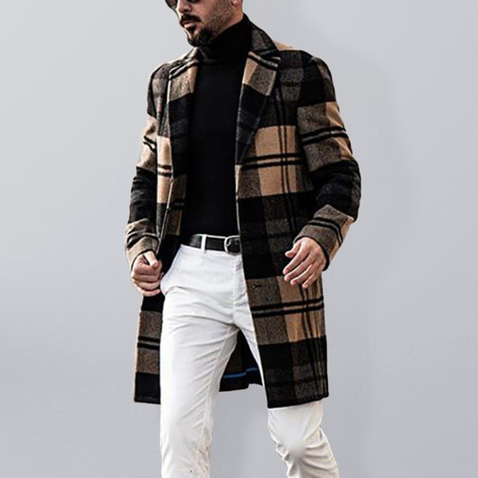 Men's Casual Fashion Plaid Coat Mid Length