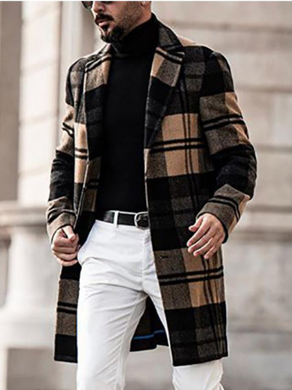 Men's Casual Fashion Plaid Coat Mid Length