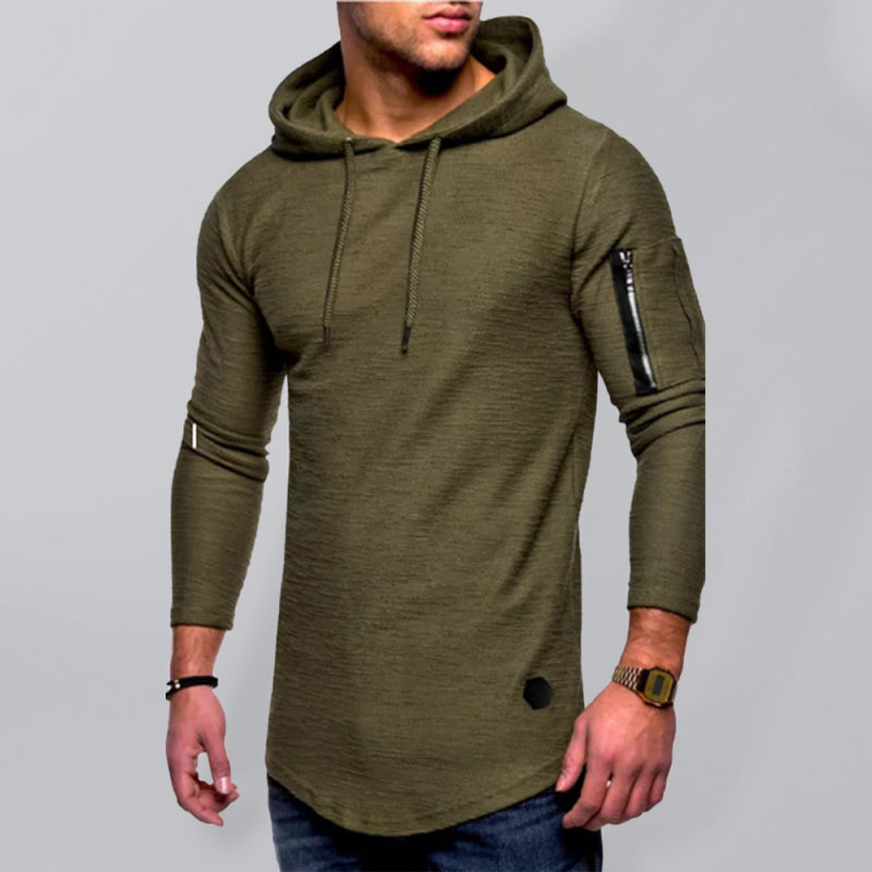 Men's Army Green Arm Zip Pocket Pullover Hoodie