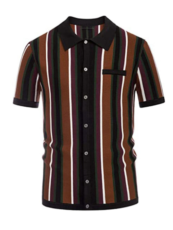 Men's single Breasted Color Contrast Stripe Short Sleeve Shirt