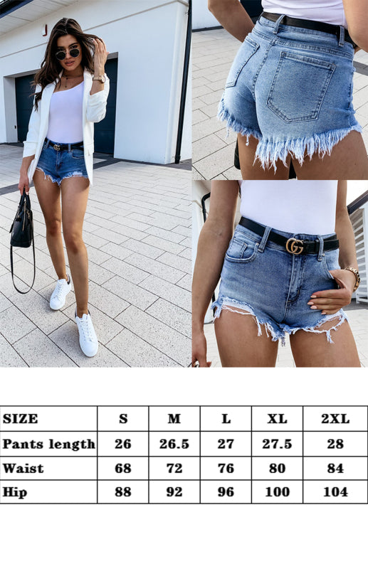 Women's Button Tassel Irregular Jeans Shorts