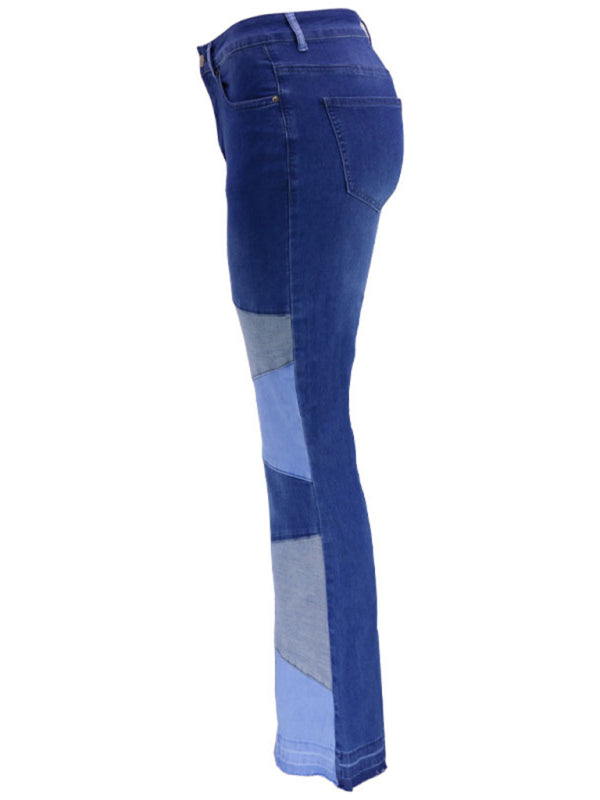 Women's Colorblock High Waist Flared Jeans